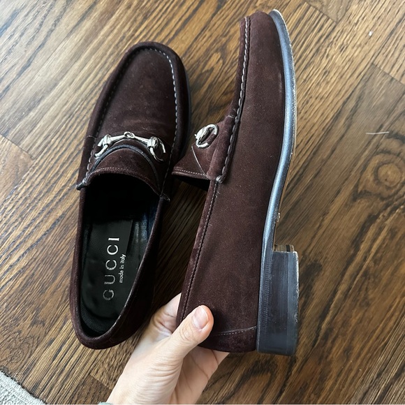 Gucci Horsebit Chocolate Brown suede Loafers Men's US 9.5 GUCCI SHOES 015938 - Picture 10 of 13